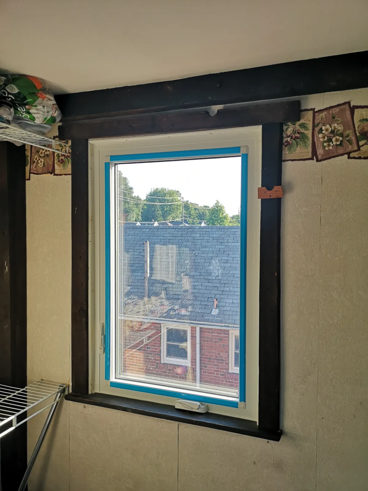 White casement window, interior