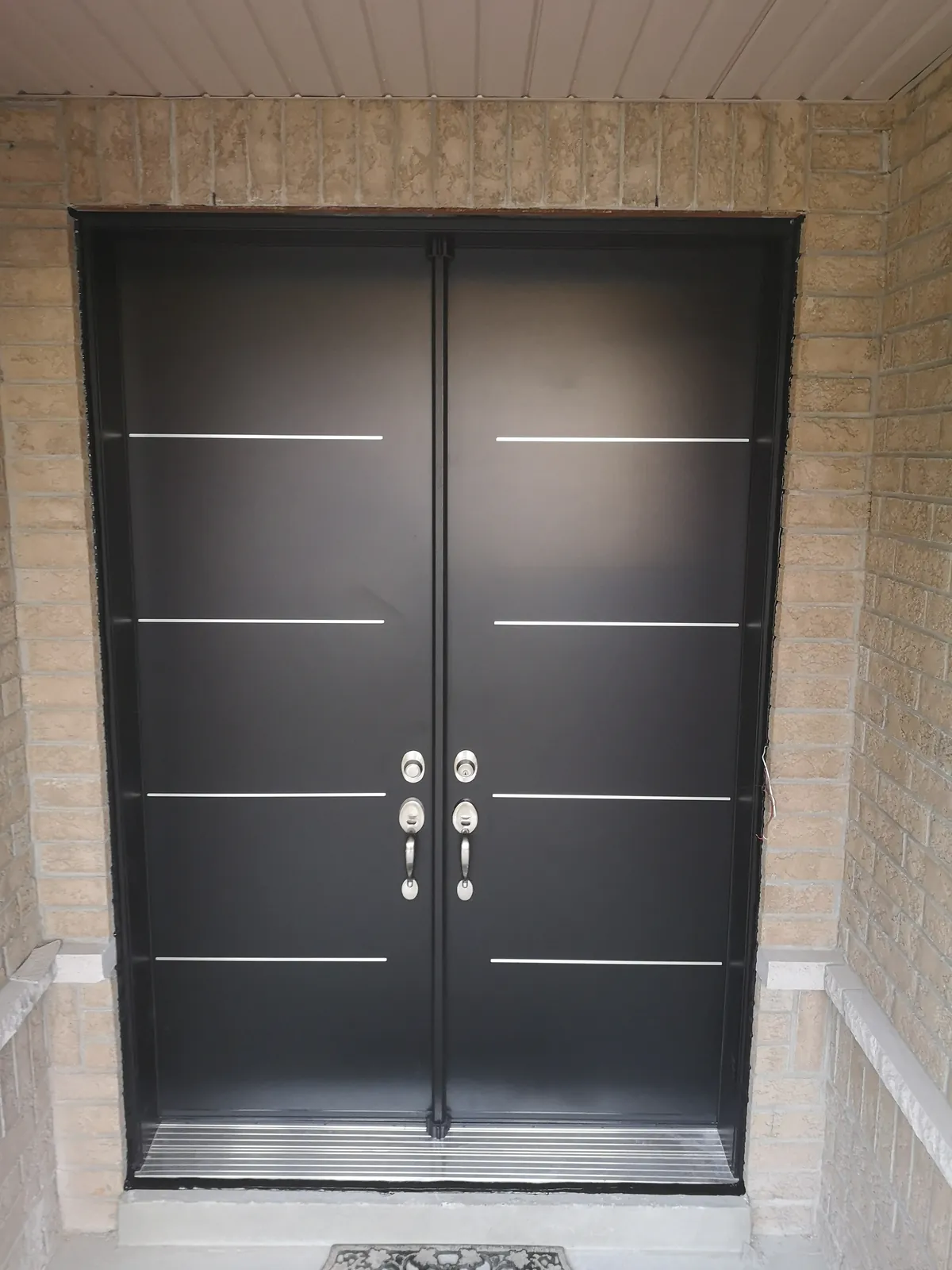 Black modern double doors, linear inlay